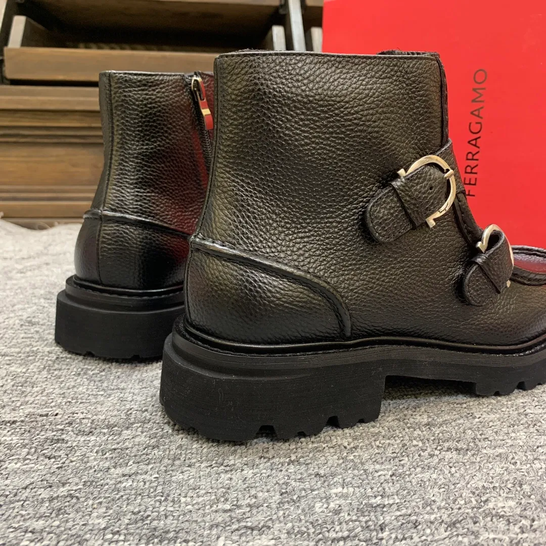 Men's shoes 💰960 🎁🎁🎁😈[Ferragamo] Men's high-top boots, the latest hot style, 1:1 original purchase quality, top quality, imported cowhide for the uppers, imported cowhide for the lining and feet, with original lightweight foam outsole, matching code 39-44, (38, 45 custom-made, non-refundable)